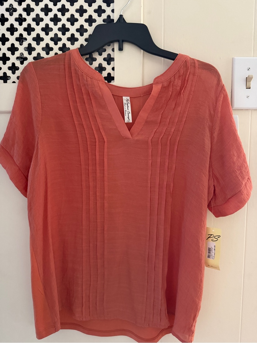 PerSeption Concept Two-Tone Coral Short-Sleeve Top